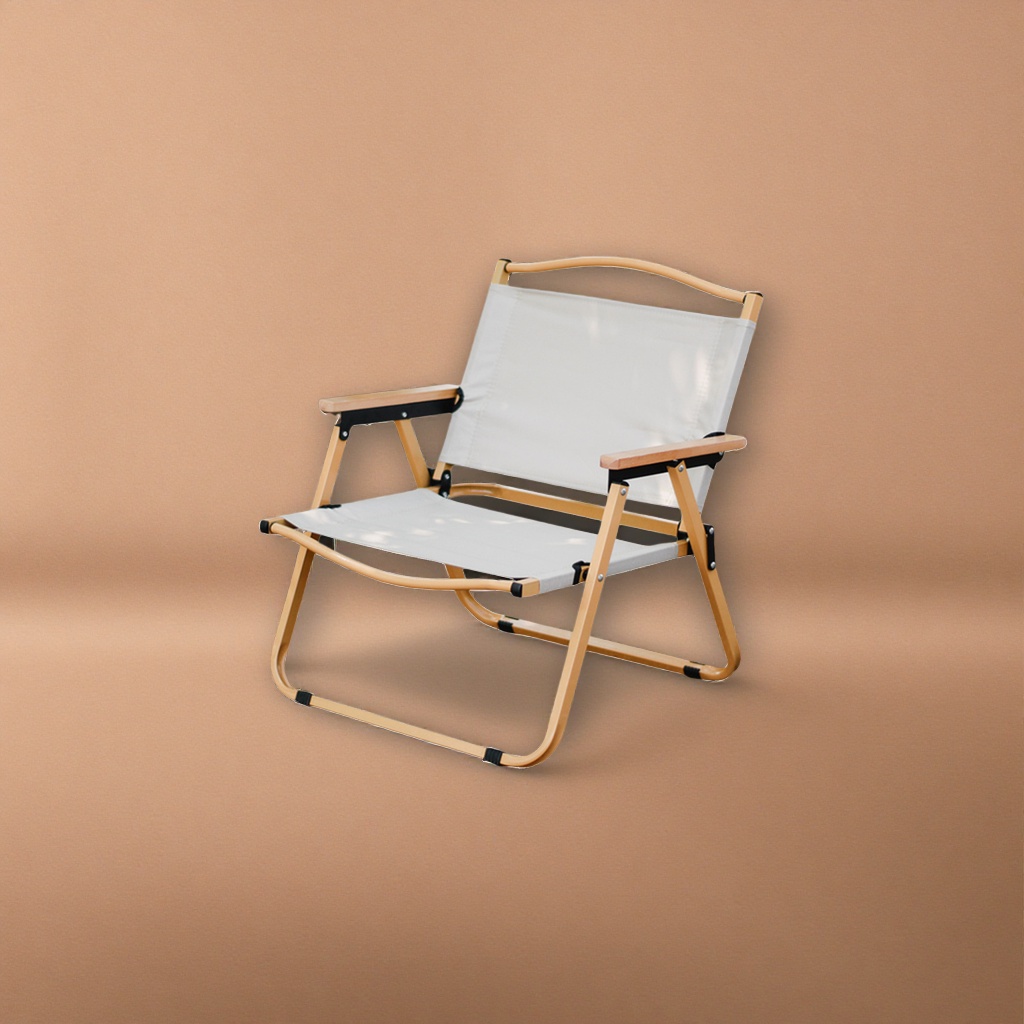 Beige canvas folding chair, a portable storage chair for home use, outdoor camping and camping details Picture