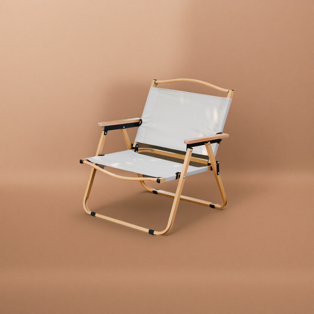 Beige canvas folding chair, a portable storage chair for home use, outdoor camping and camping
