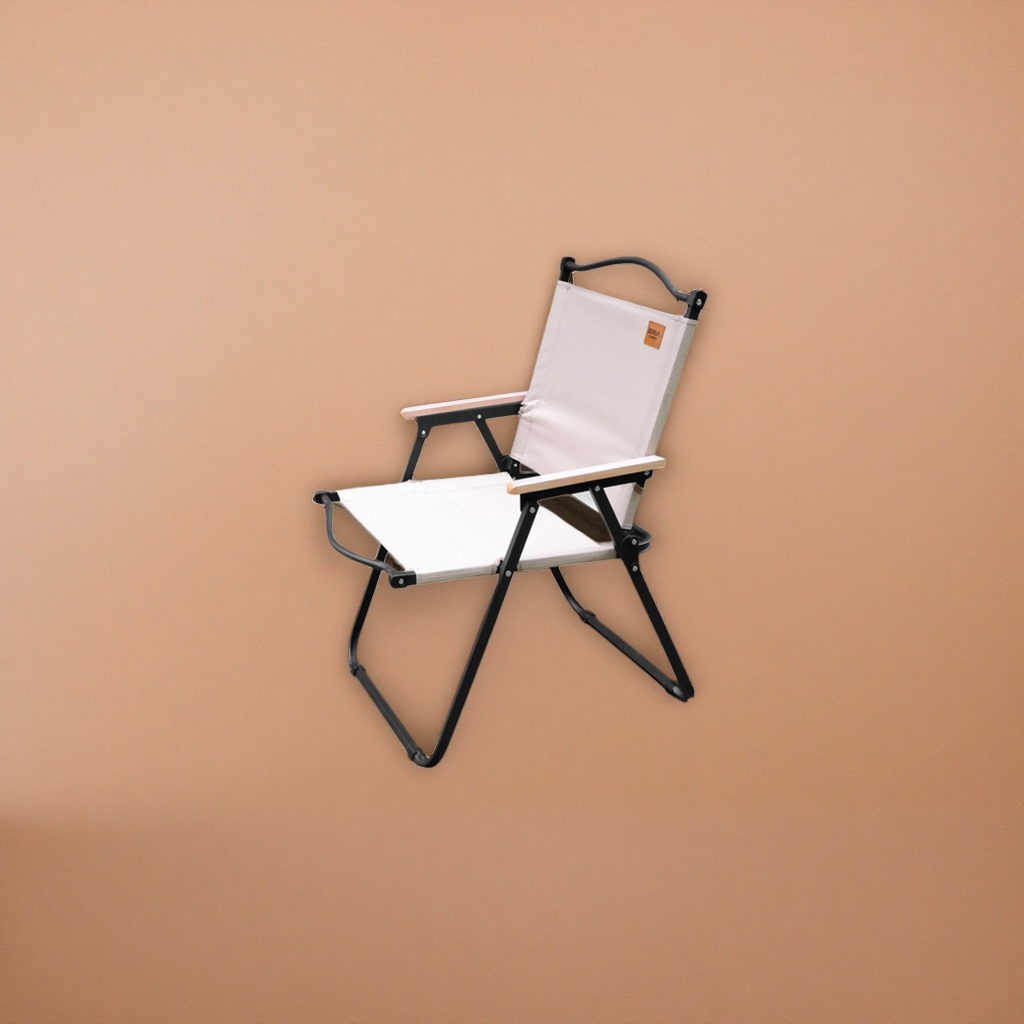 The beige canvas folding chair with thickened cushions saves space for small-sized living rooms and balconies details Picture