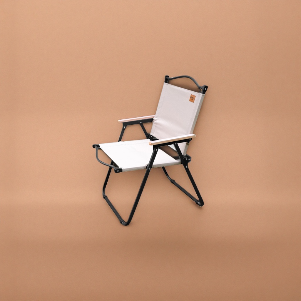 The beige canvas folding chair with thickened cushions saves space for small-sized living rooms and balconies Application Scenario