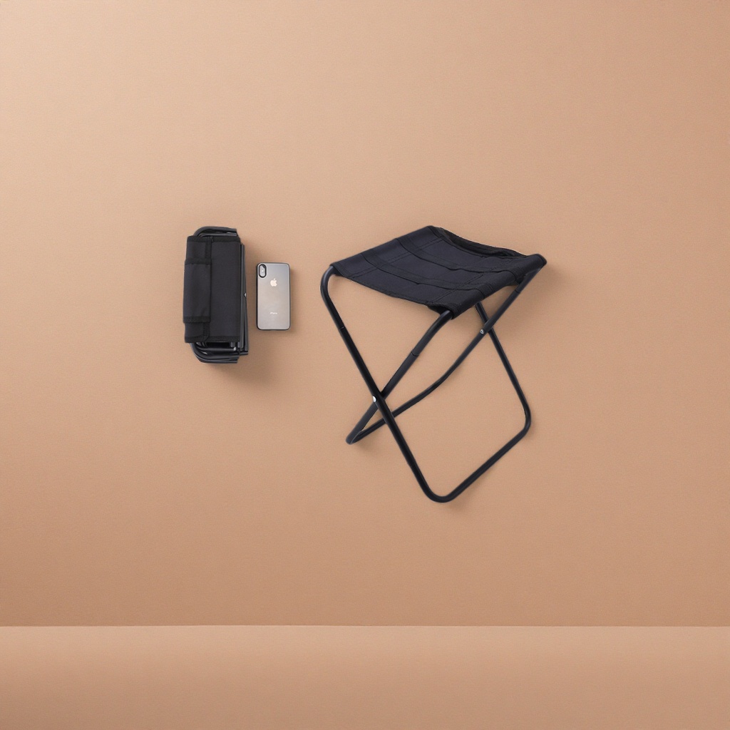 Black steel pipe double-layer seat folding stool with tear-resistant fabric that can be folded in three seconds