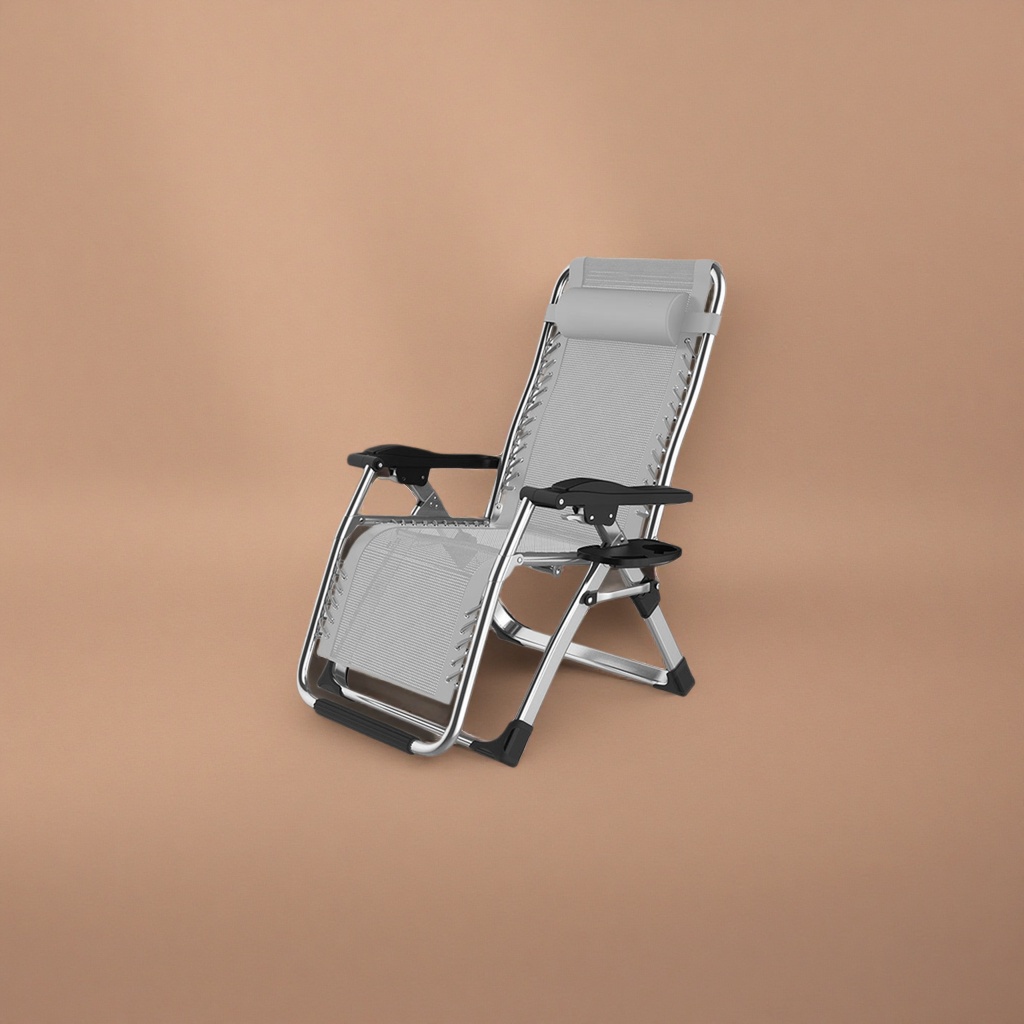 Grey mesh fabric outdoor lounge chair with adjustable backrest and leisure chair Specification image