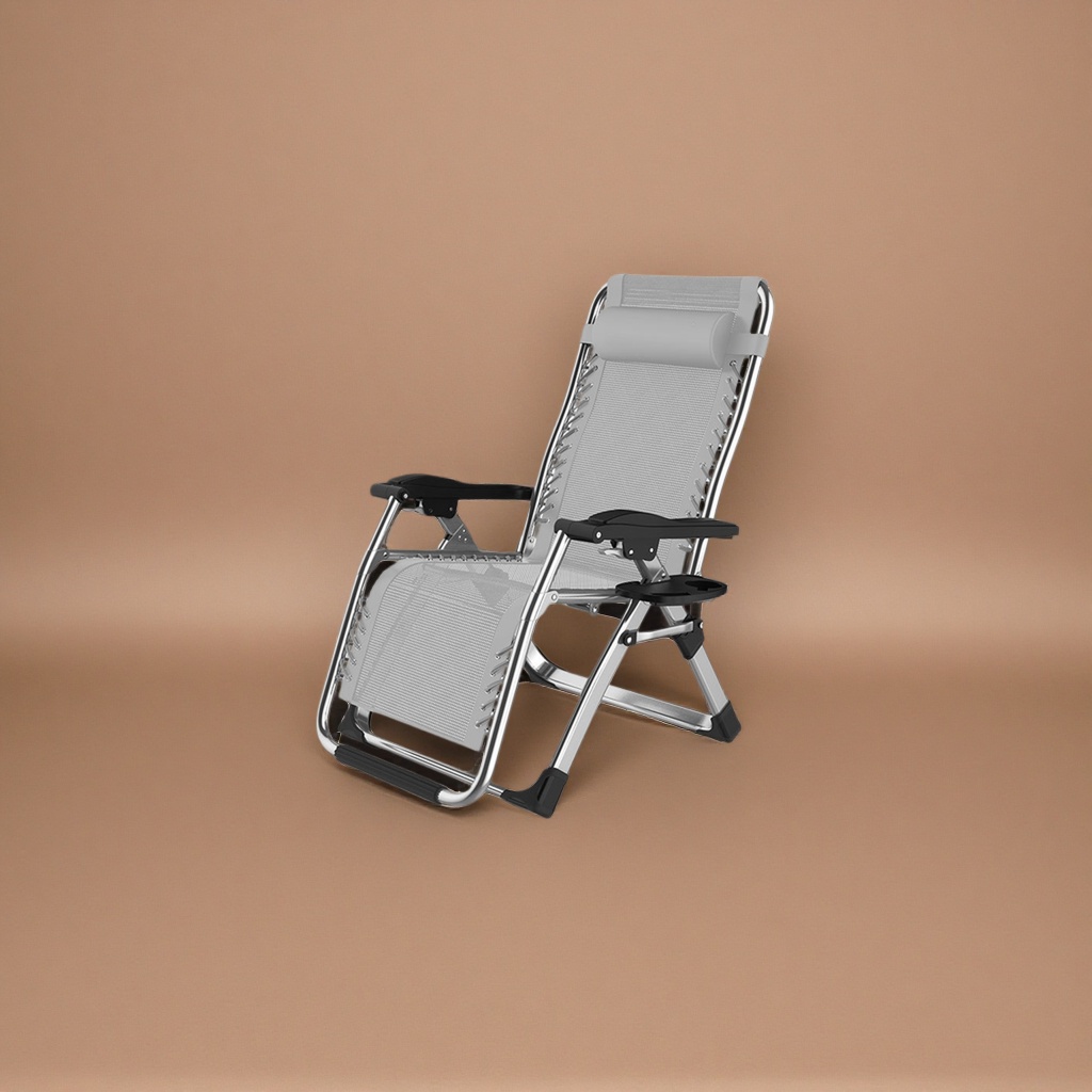 Grey mesh fabric outdoor lounge chair with adjustable backrest and leisure chair details Picture