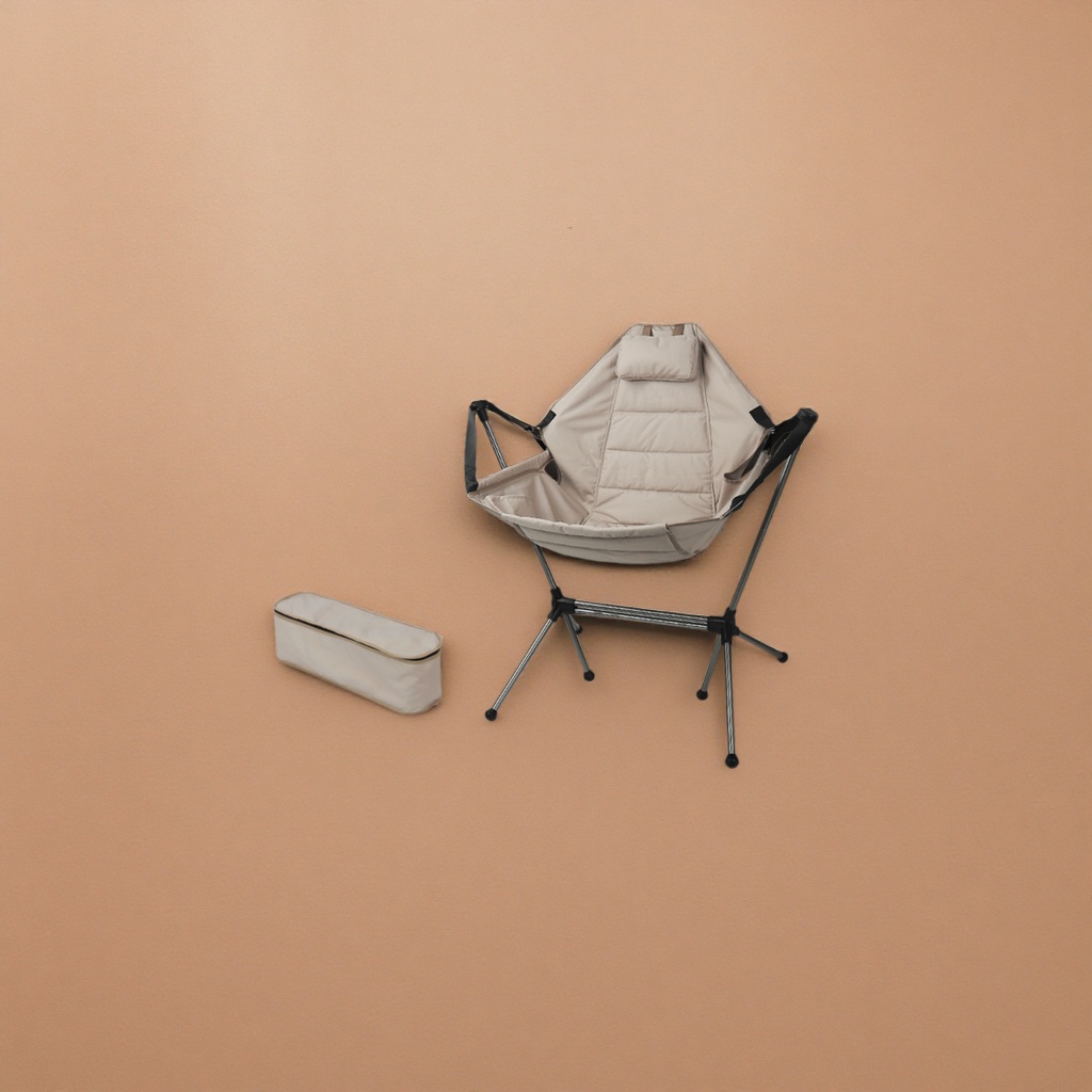 Sandstone-colored portable folding rocking chair, lightweight and load-bearing, comfortable home camping chair details Picture