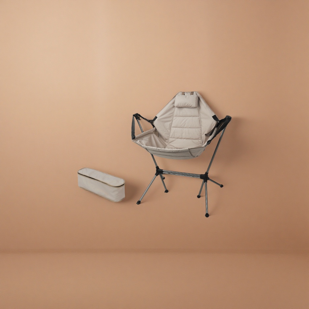 Sandstone-colored portable folding rocking chair, lightweight and load-bearing, comfortable home camping chair Specification image