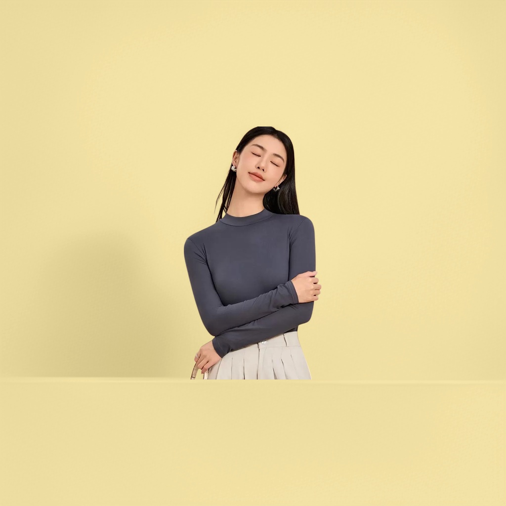 灰色高领保暖长袖上衣女修身显瘦简约百搭秋冬款