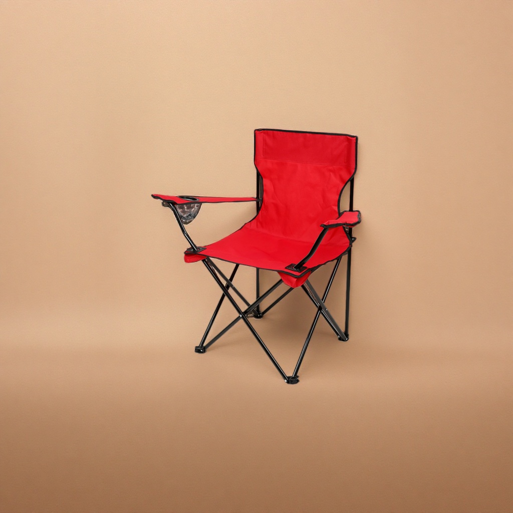 The red folding chair is a portable and lightweight outdoor camping stool that can be stored Specification image