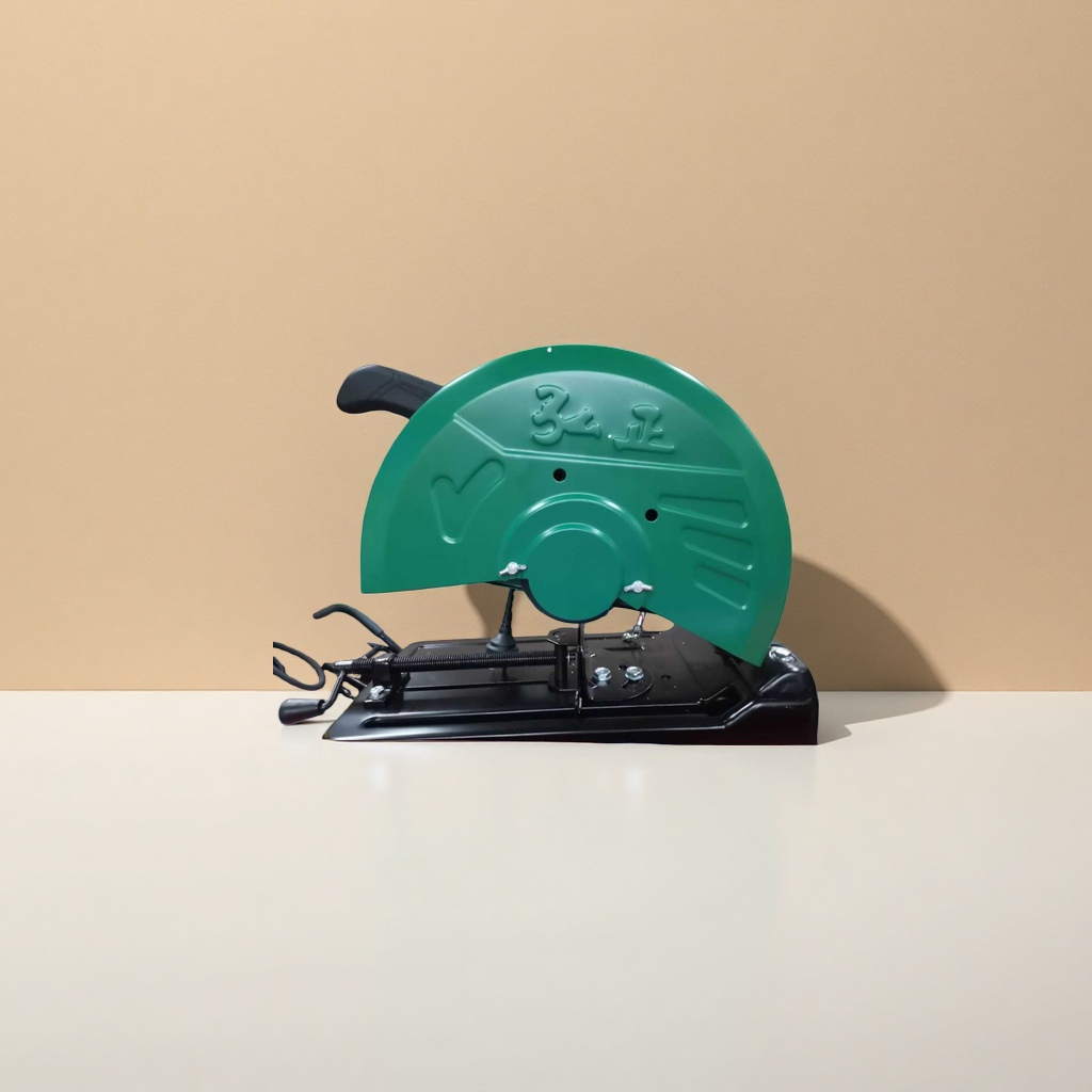The green protective cover cutting machine is a universal cutting tool for metal and wood with safety protection details Picture