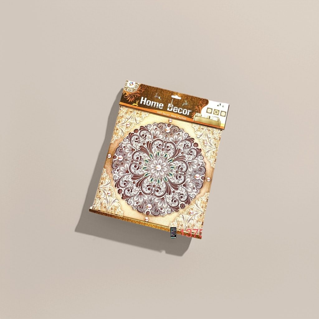 金色花纹墙贴 圆形对称花卉卷草纹 蕾丝边框珍珠绿宝石 Home Decor