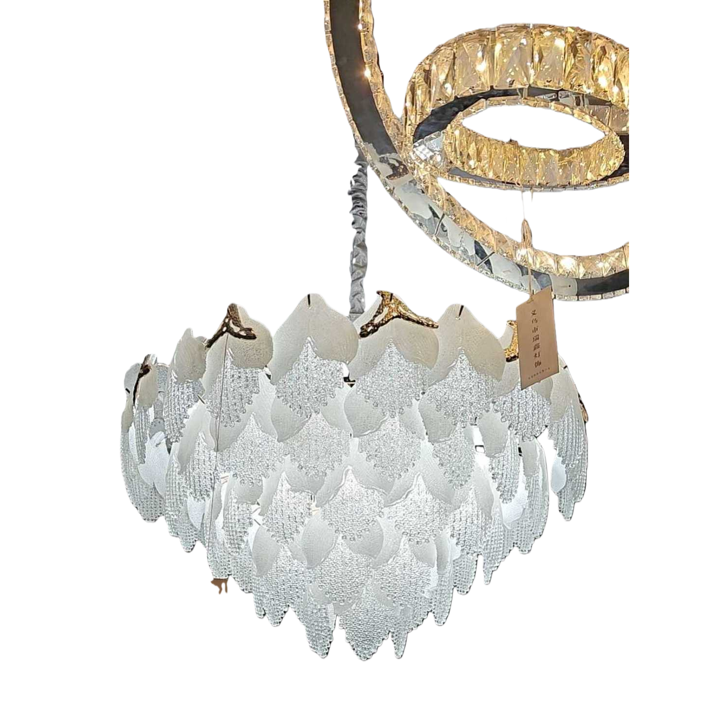 White crystal petal chandelier, Nordic minimalist ceiling lamp for living room and bedroom Item Picture