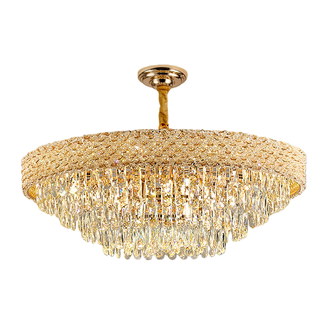 The golden crystal chandelier with an all-copper frame and anti-glare features a light luxury style as the main light for the living room Item Picture