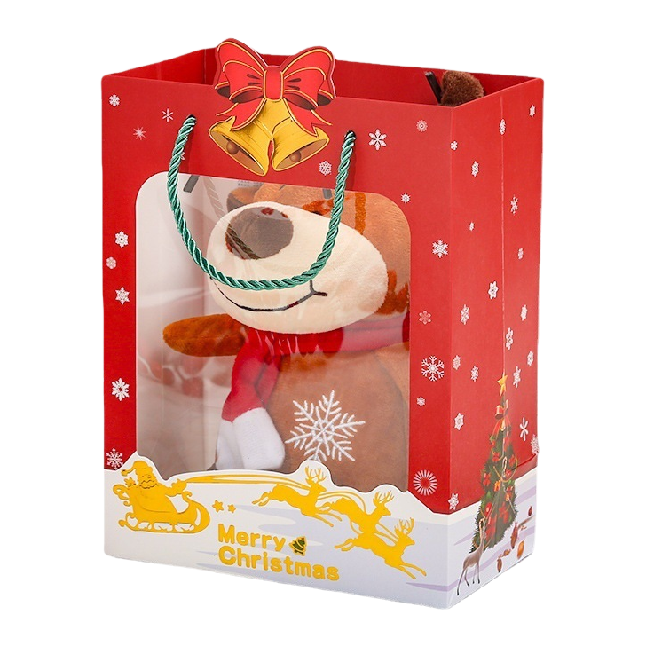 Red Christmas gift bag with plush reindeer doll festive decoration gift set Item Picture