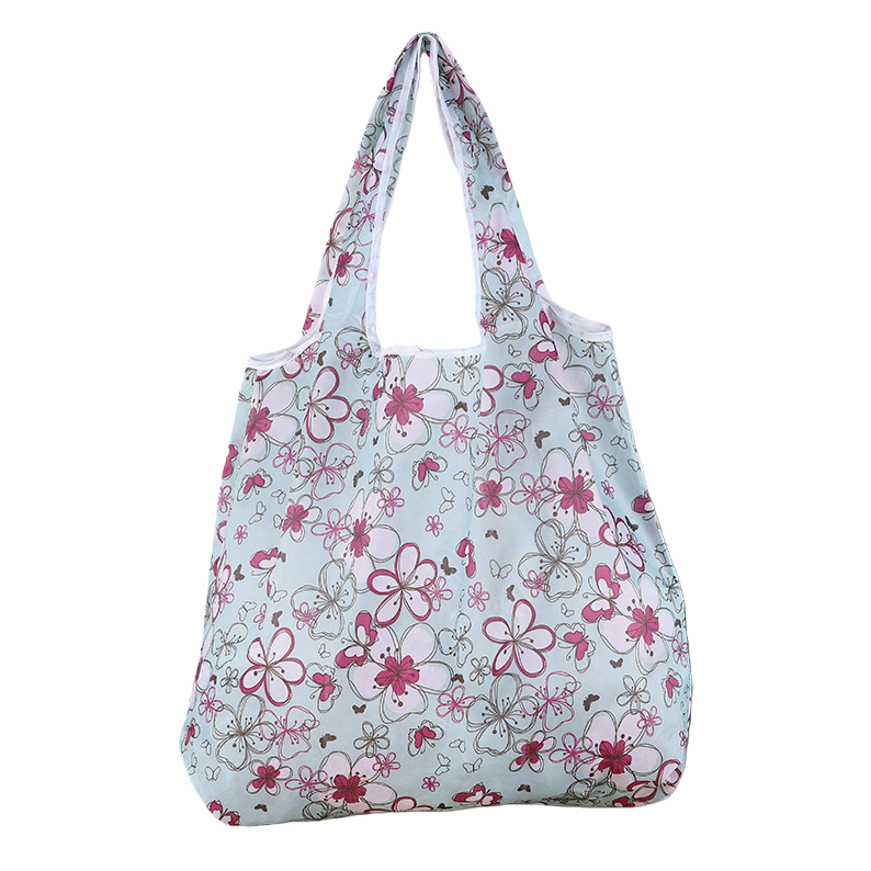 Light blue floral patterned foldable shopping bag with large capacity, lightweight and environmentally friendly hand-carry Item Picture