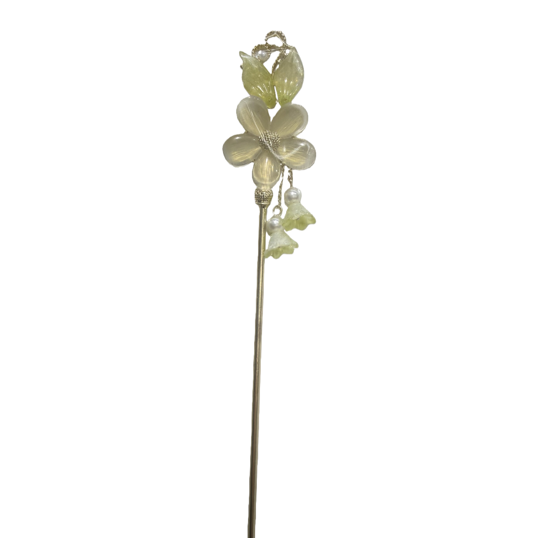 金色发簪+花朵装饰白底实物图