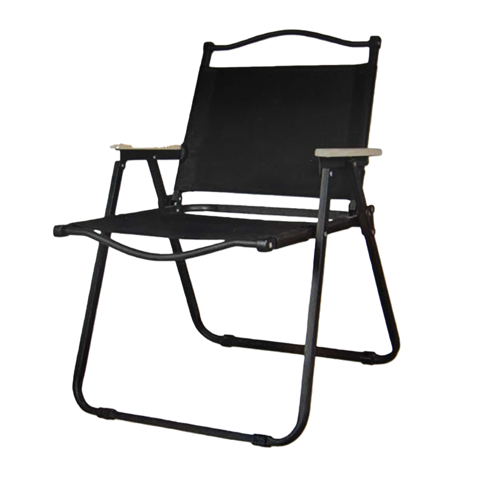 The black folding chair is portable and lightweight for home use. It is a small outdoor camping stool that can be stored Item Picture