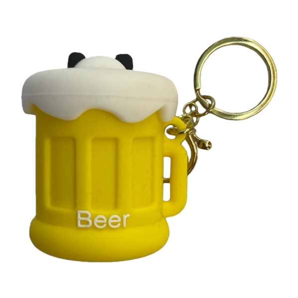 Yellow beer mup-shaped panda keychain, cute and adorable hanging accessory, creative gift item Item Picture