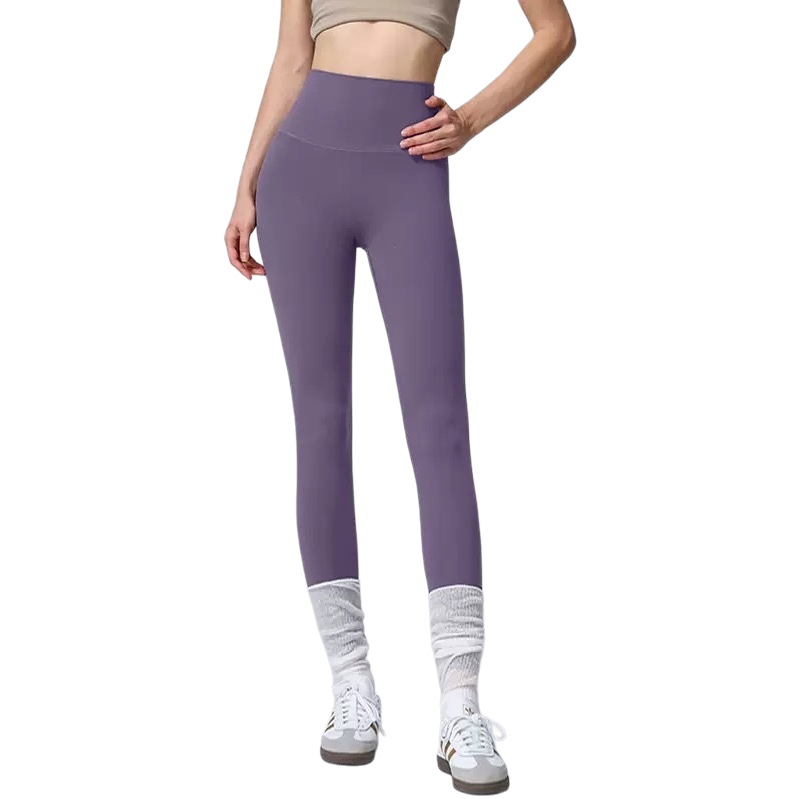 Purple high-waisted tight pants for women paired with white long socks and sports shoes make them look slimmer and more form-fitting Item Picture