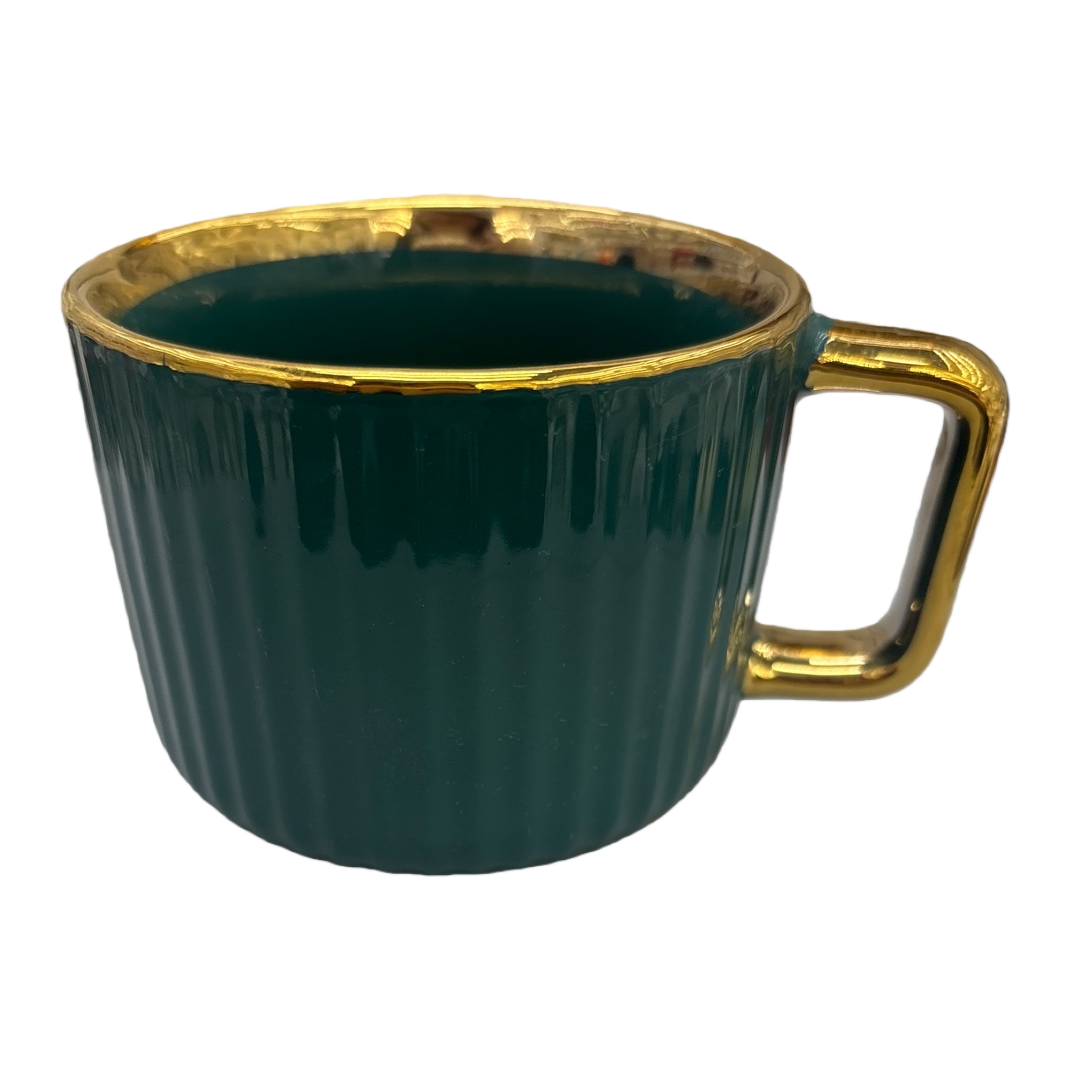 Green striped gold-edge ceramic mug, simple household water cup, office tea cup Item Picture