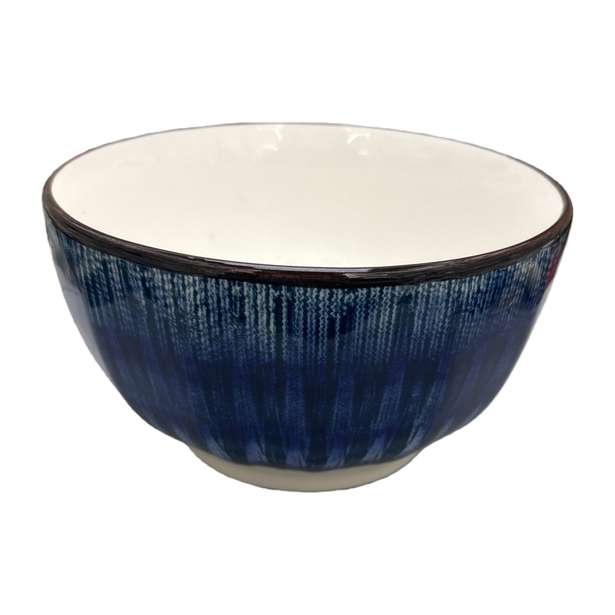 Blue striped ceramic bowl, a simple household dining bowl for holding rice bowls, large-capacity porcelain tableware Item Picture