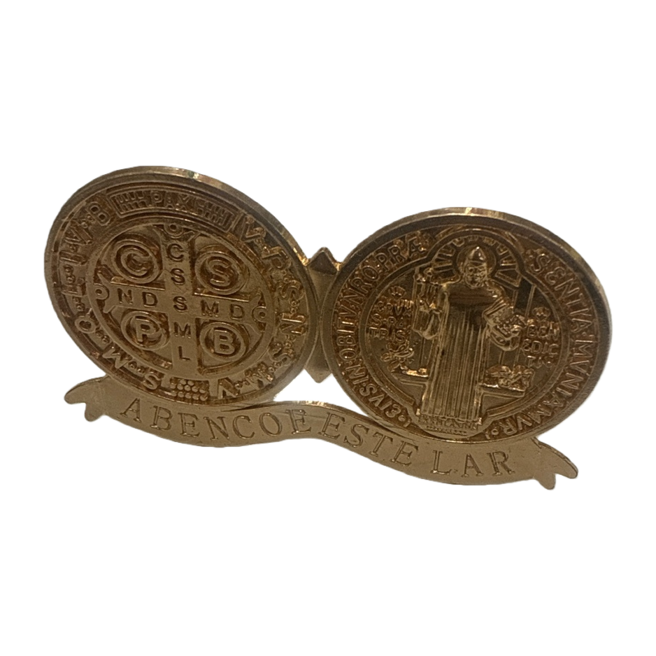 金色圣本笃纪念币摆件 铜质镀金宗教信仰家居装饰 Item Picture