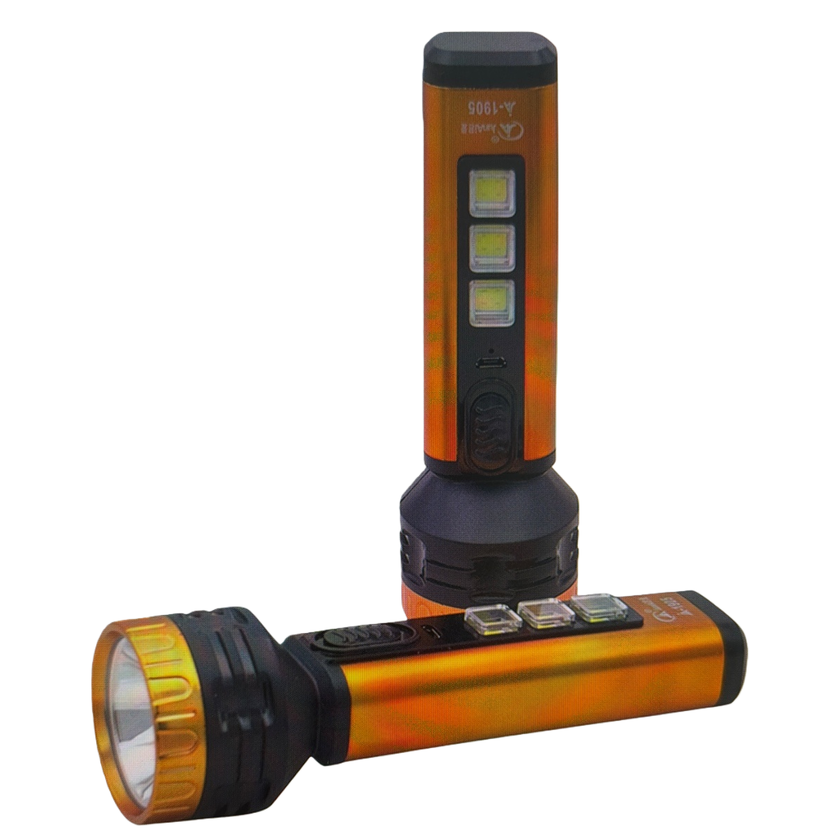 橙黑相间强光充电式手电筒便携LED户外照明工具 Item Picture