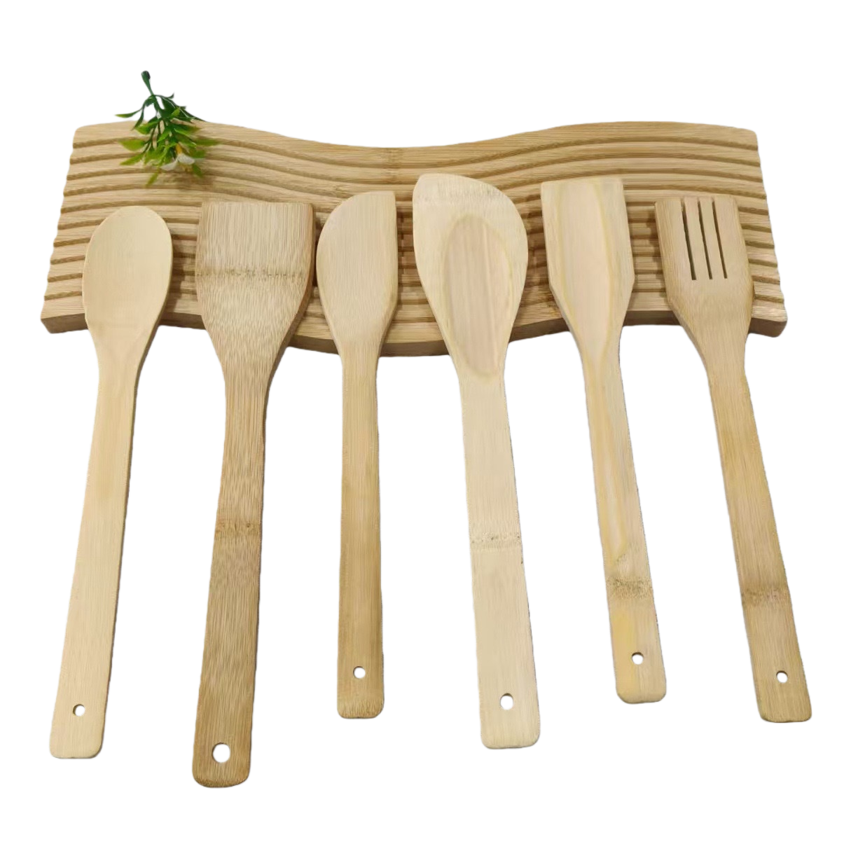 Light-colored bamboo kitchenware set, eco-friendly and natural wooden kitchenware including cutting boards, spatulas and spoons Item Picture
