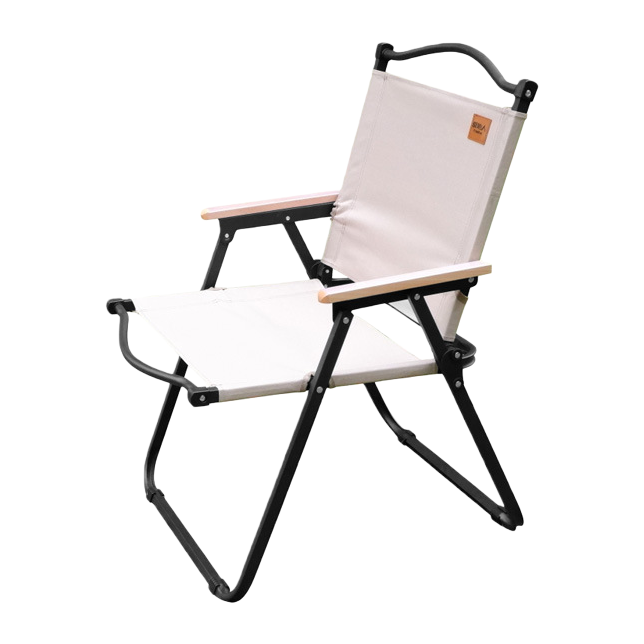 The beige canvas folding chair with thickened cushions saves space for small-sized living rooms and balconies Item Picture
