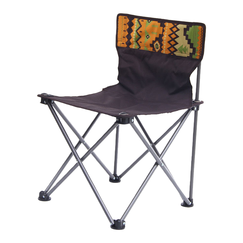 The black folding chair has an orange and green geometric pattern on its backrest, making it lightweight and portable for both home and outdoor use Item Picture