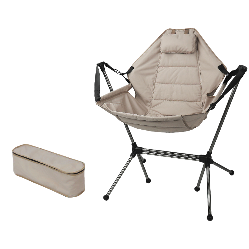 Sandstone-colored portable folding rocking chair, lightweight and load-bearing, comfortable home camping chair Item Picture