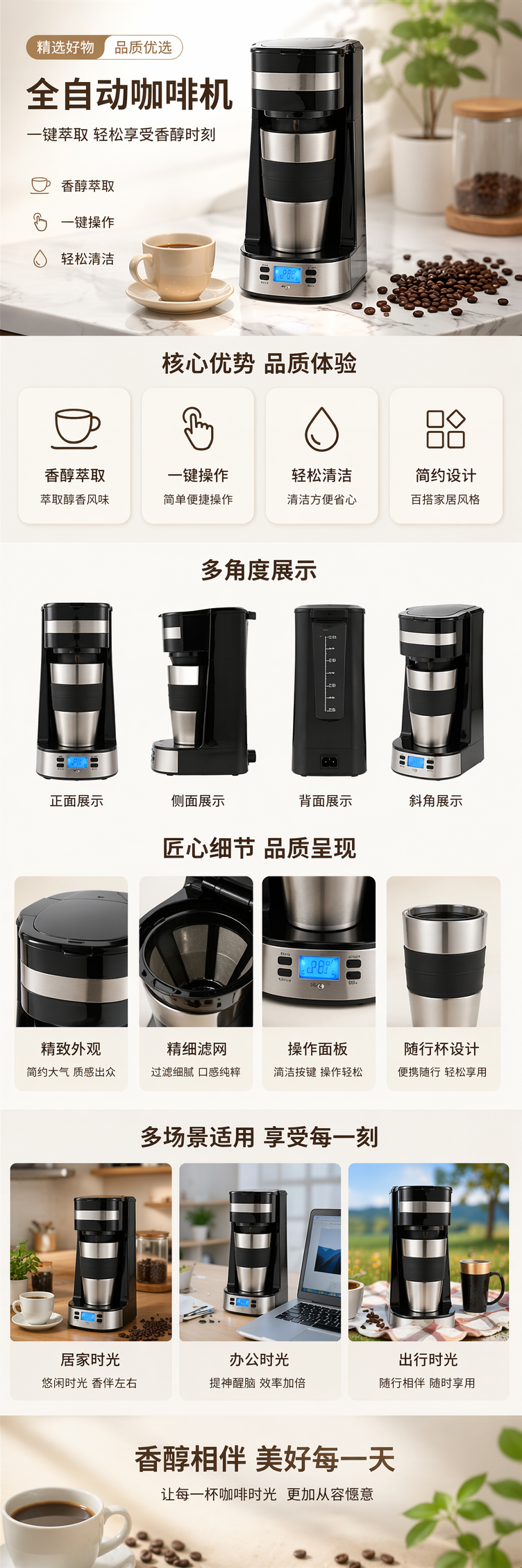 黑色咖啡机家用全自动意式浓缩小型办公厨房用详情1
