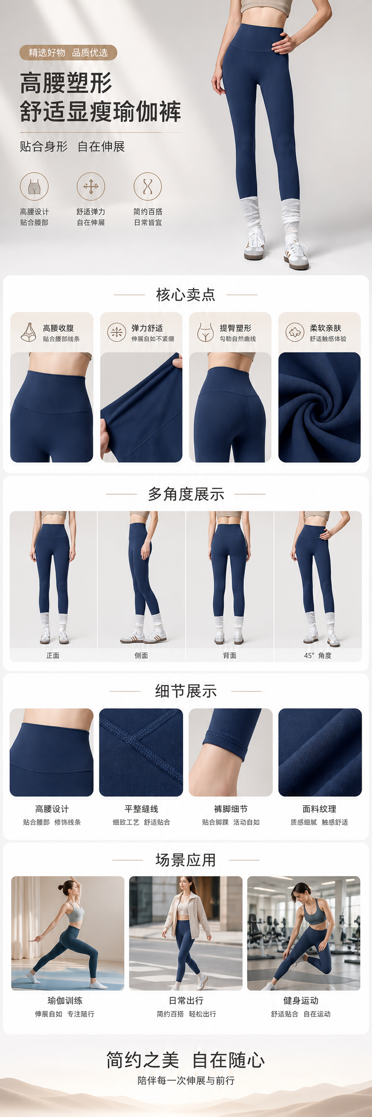 Dark blue high-waisted tight pants for women paired with white long socks and sports shoes make them look slimmer and more form-fitting pic 1