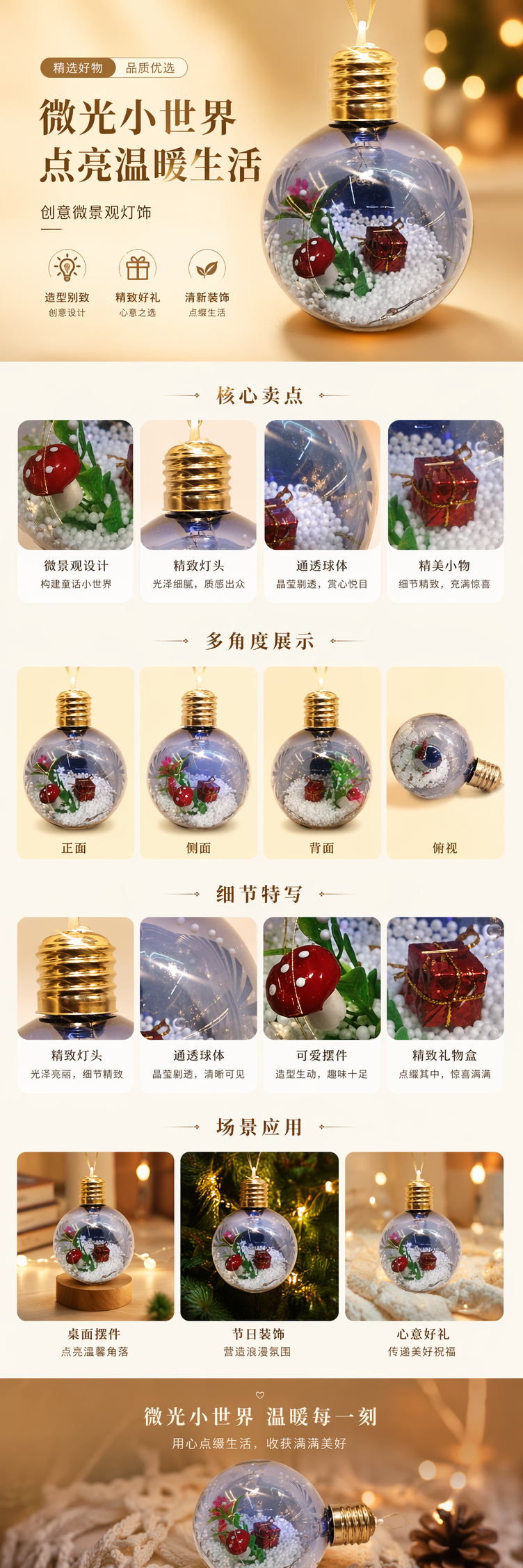 透明球形装饰品 内含红色礼物盒 红白蘑菇 绿植 白色颗粒详情1