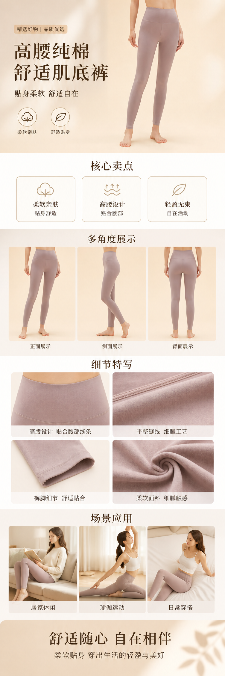 浅紫色高腰纯棉肌底裤女内裤舒适透气基础打底详情1