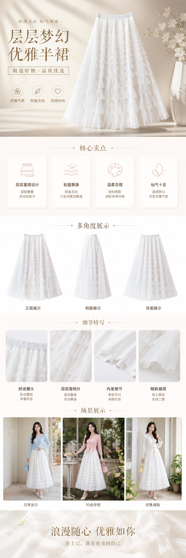 网纱半身裙2026夏季新款高腰层层蛋糕裙中长款百褶仙女纱裙子093844252 pic 1