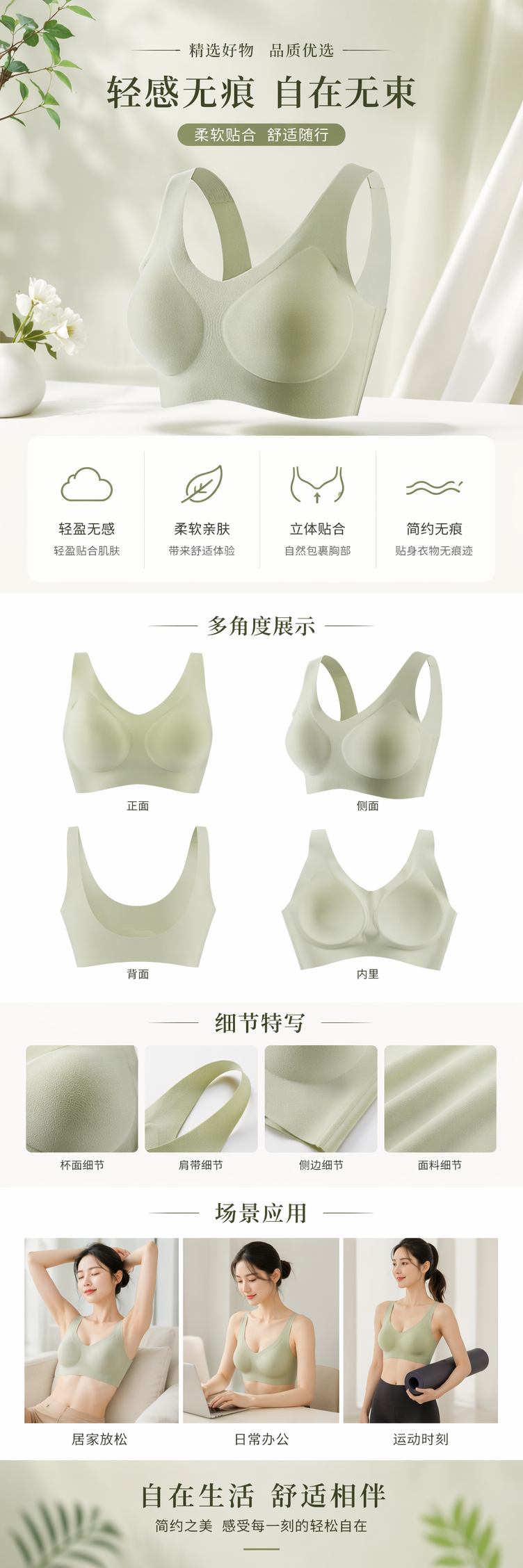 米白色无钢圈文胸 柔感棉质 基础款日常穿搭女士内衣 pic 1