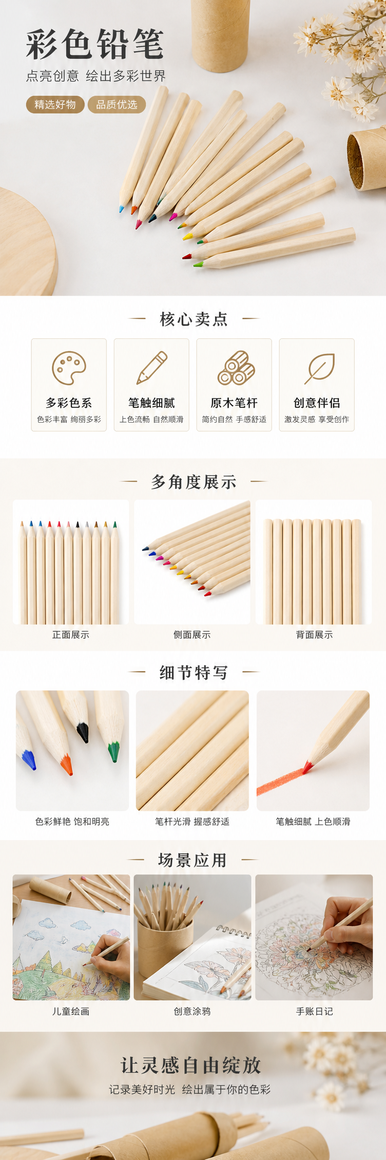 绘图文具彩色铅笔24色儿童绘画美术专用套装详情1
