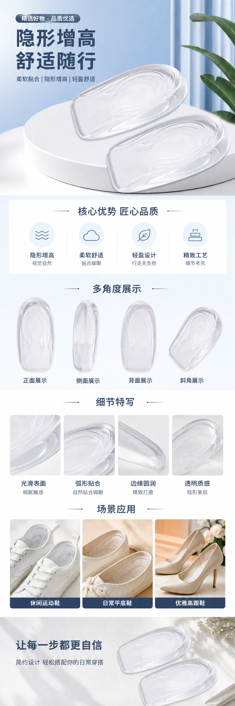 The transparent silicone insoles are comfortable, anti-slip, shock-absorbing and breathable, suitable for both men and women pic 1