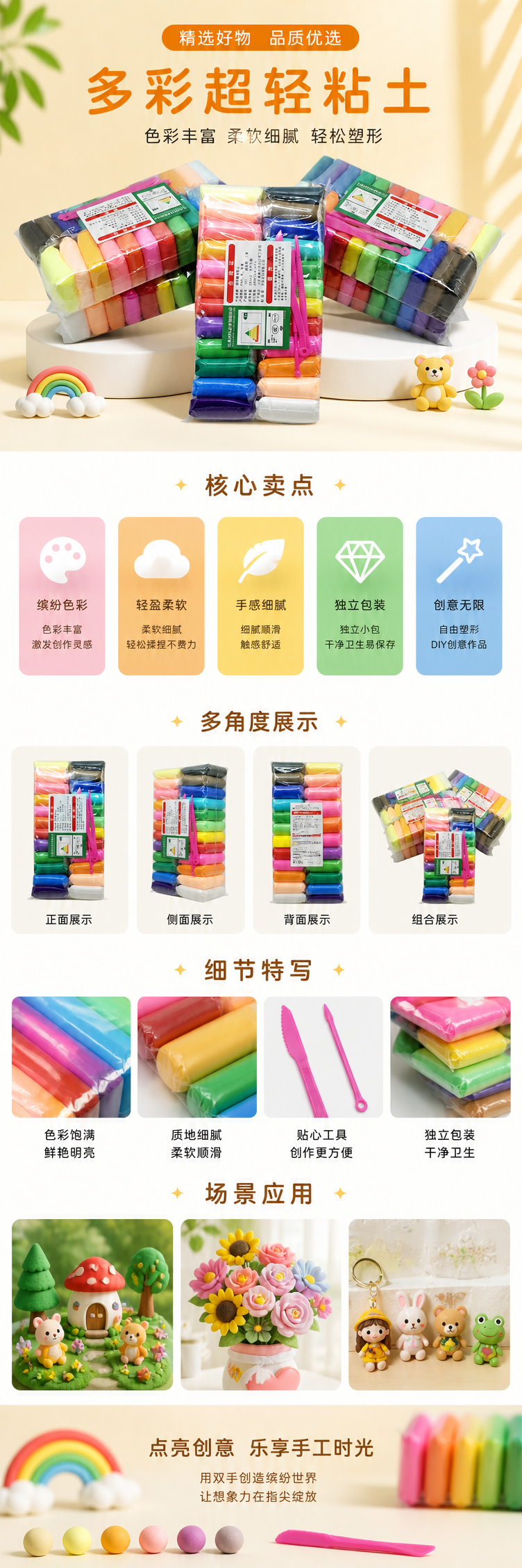 彩色橡皮泥套装24色软糯不粘手幼儿园美术课专用 pic 1