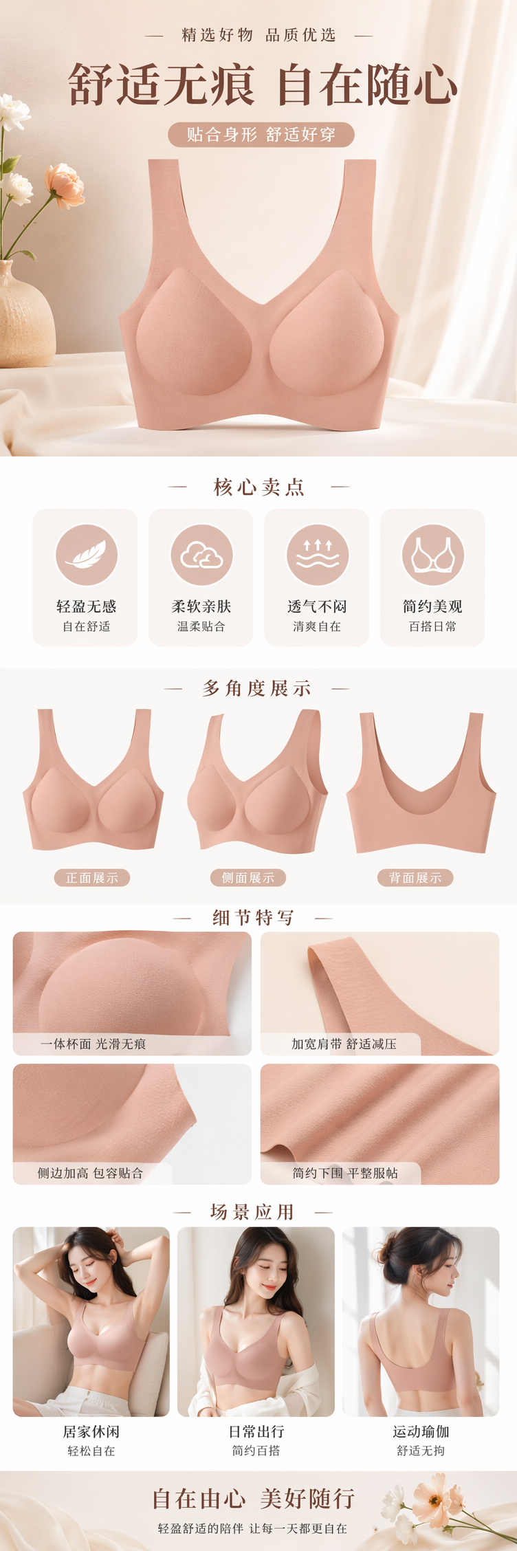 粉色无钢圈文胸聚拢舒适透气女士内衣小胸显大 pic 1