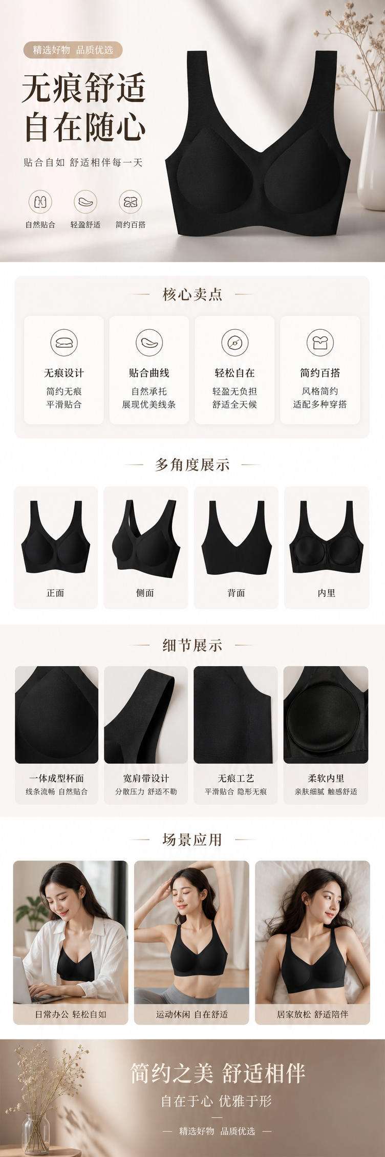 黑色无钢圈文胸聚拢舒适透气女士内衣小胸显大 pic 1