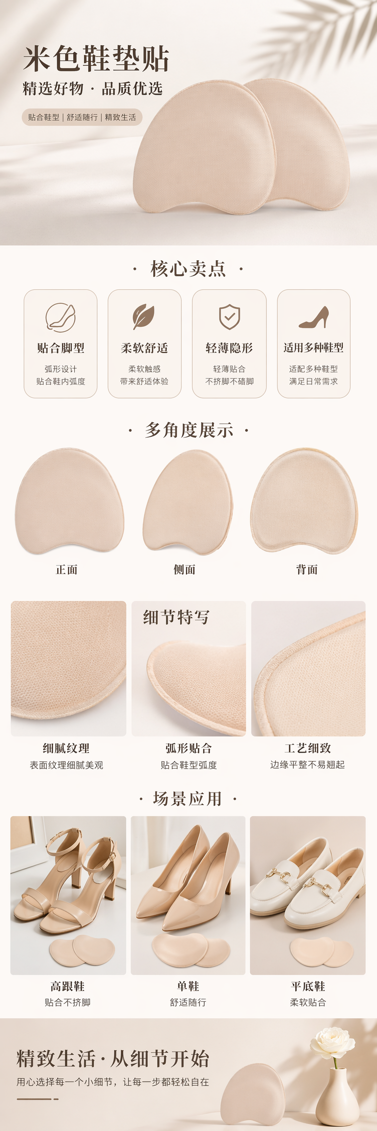 The beige breathable and anti-slip insoles are comfortable, shock-absorbing and sweat-absorbing, suitable for both men and women pic 1