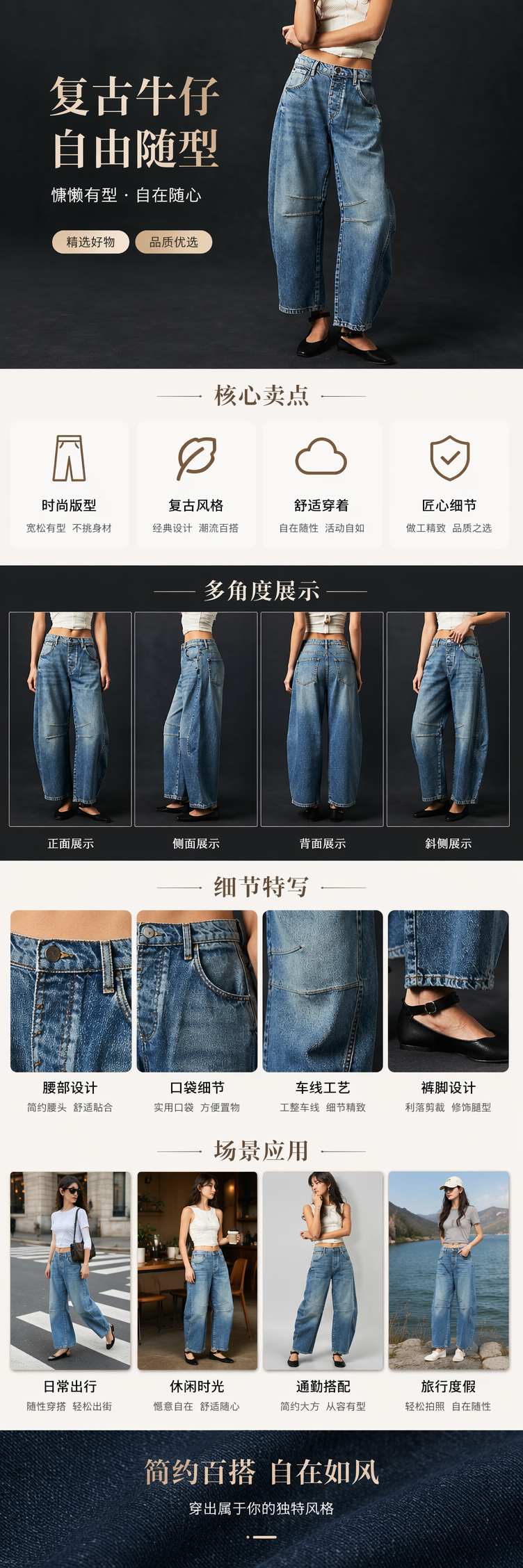 女士高腰修身牛仔裤显瘦直筒百搭休闲长裤详情1