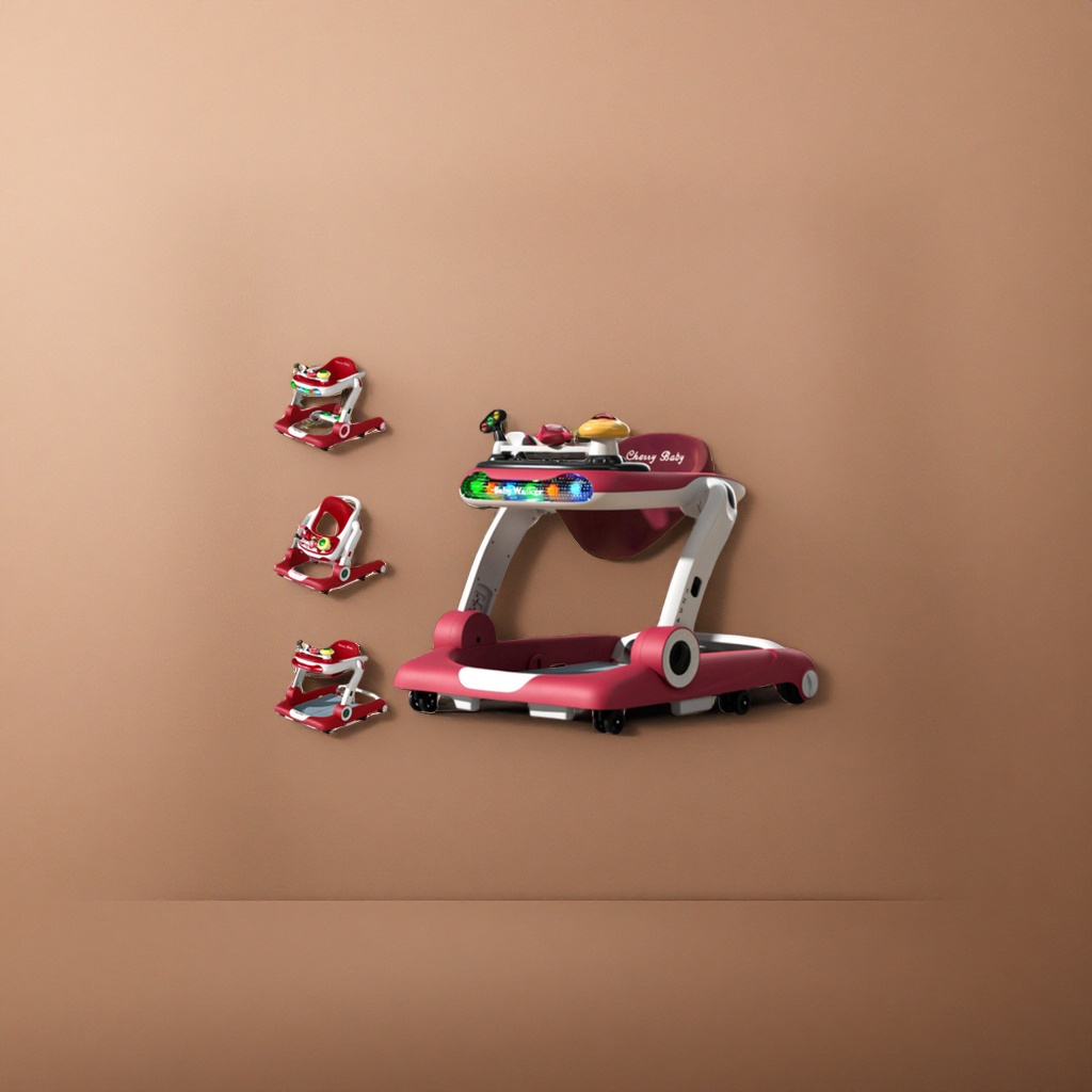The red baby walker has a variable mode switching music toy plate with anti-rollover and bouncing function Specification image
