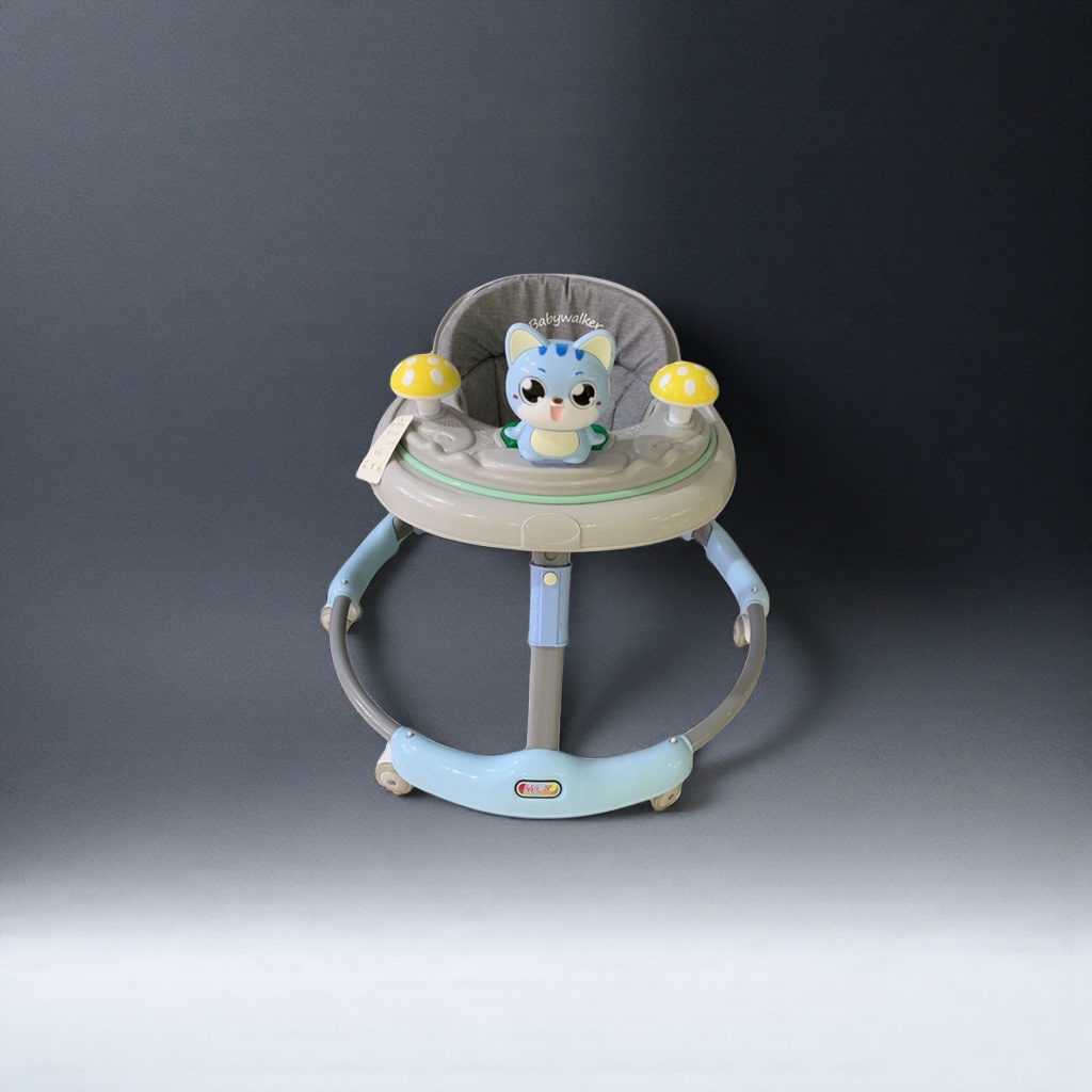 Blue cartoon cat-shaped baby walker