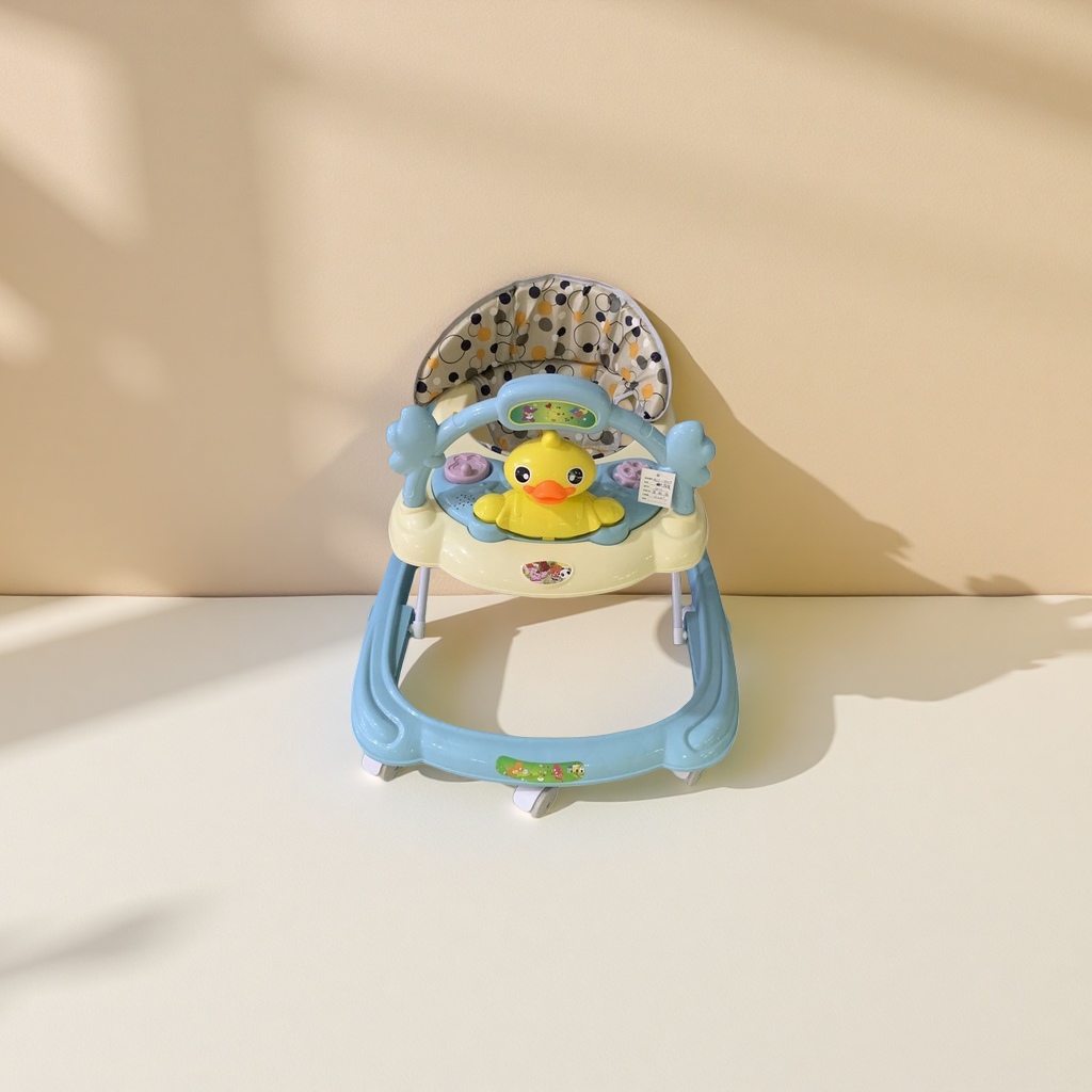The blue baby walker is stable, anti-slip and foldable details Picture