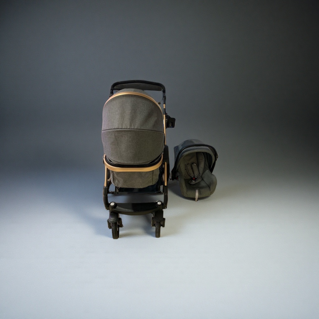 The grey baby stroller with a safety seat set is lightweight, foldable and suitable for lying down on newborns details Picture