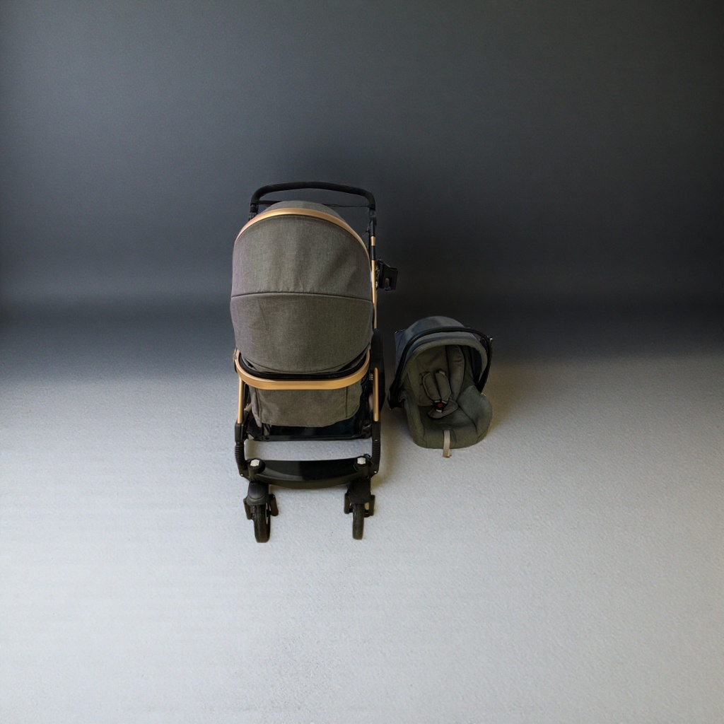 The grey baby stroller with a safety seat set is lightweight, foldable and suitable for lying down on newborns Application Scenario