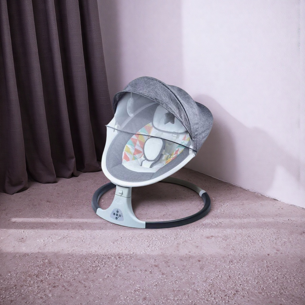 The grey baby rocking chair and baby lounge chair have adjustable swing seats that are safe and stable details Picture