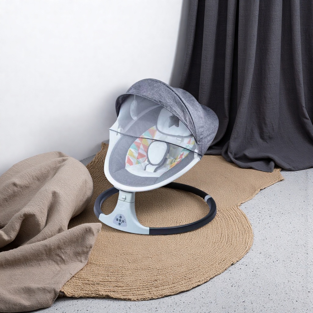 The grey baby rocking chair and baby lounge chair have adjustable swing seats that are safe and stable