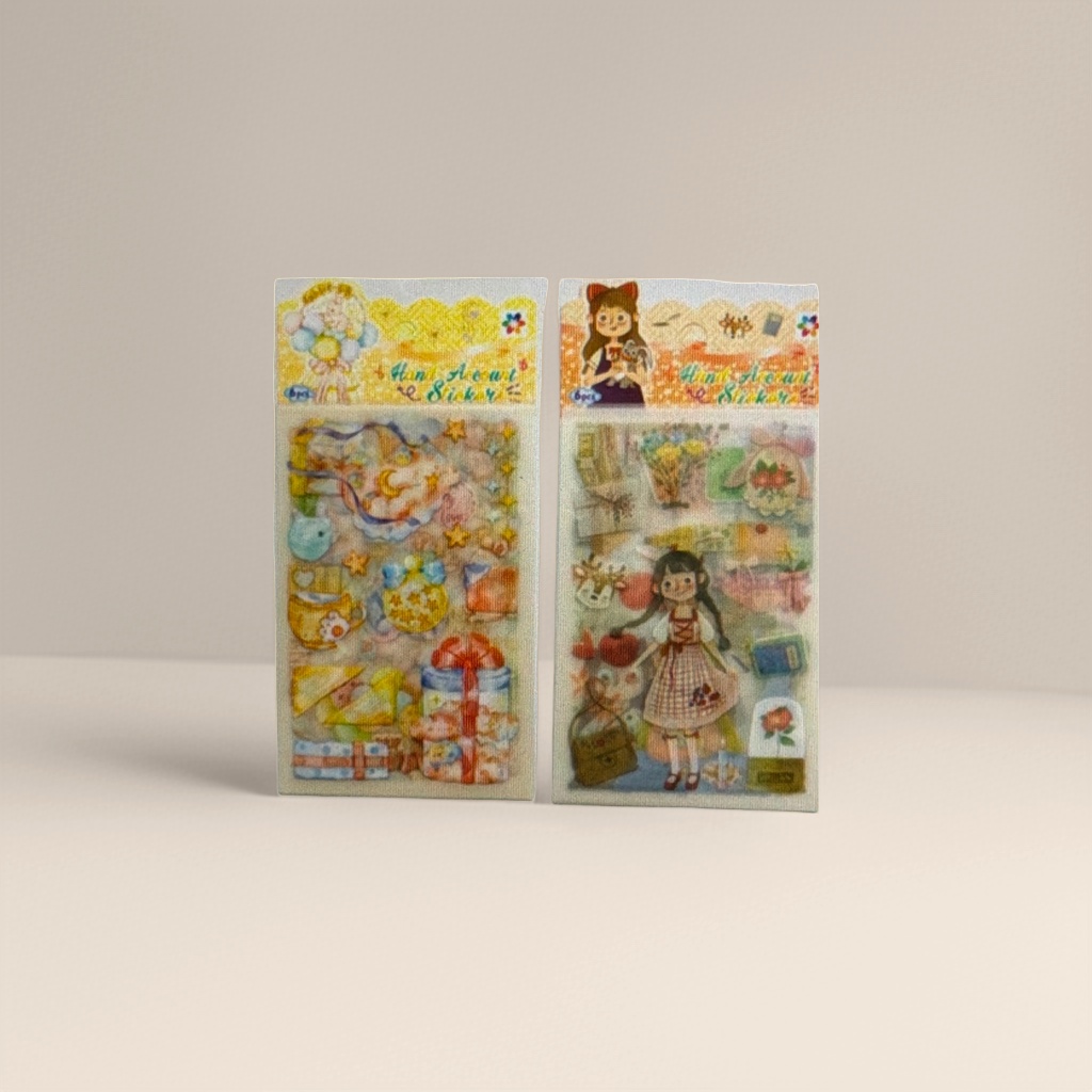 黄色橙色卡通贴纸 小女孩礼物星星茶杯主题 36张